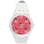 brunette girl emoji Round Plastic Sport Watch (M)