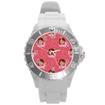 brunette girl emoji Round Plastic Sport Watch (L)