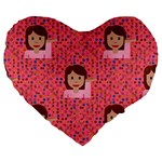 brunette girl emoji Large 19  Premium Heart Shape Cushion