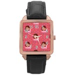 brunette girl emoji Rose Gold Leather Watch 