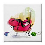 Lady on couch ceramic wall tile / Tile Coaster / Tile trivet