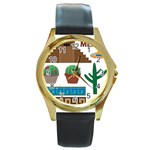 Mexico  Round Gold Metal Watch