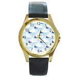 kawaii narwhal Round Gold Metal Watch