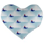 kawaii narwhal Large 19  Premium Flano Heart Shape Cushion