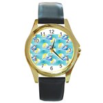 left Shark Round Gold Metal Watch