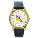 happy birthday emoji Round Gold Metal Watch