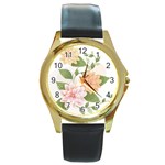 flower035 Round Gold Metal Watch