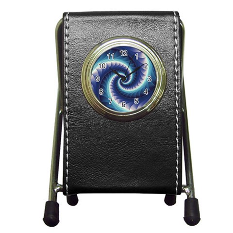 Purple & Aqua Spiral Fractal  Pen Holder Desk Clock from ArtsNow.com Front