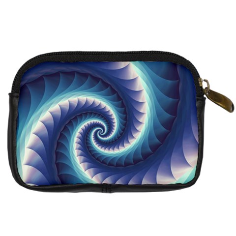 Purple & Aqua Spiral Fractal  Digital Camera Leather Case from ArtsNow.com Back