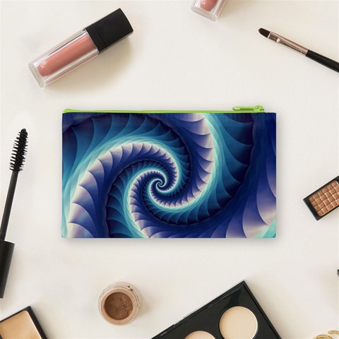 Purple & Aqua Spiral Fractal  Cosmetic Bag (Small) from ArtsNow.com Back