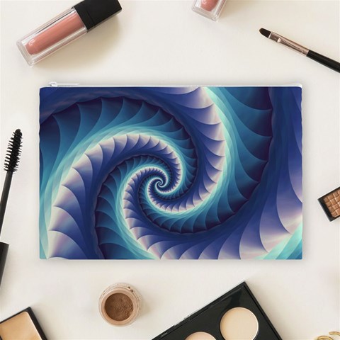 Purple & Aqua Spiral Fractal  Cosmetic Bag (Large) from ArtsNow.com Front