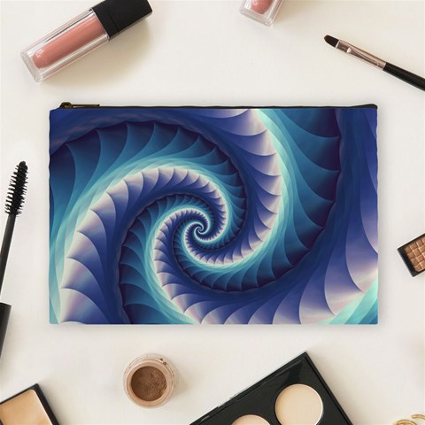 Purple & Aqua Spiral Fractal  Cosmetic Bag (Large) from ArtsNow.com Front