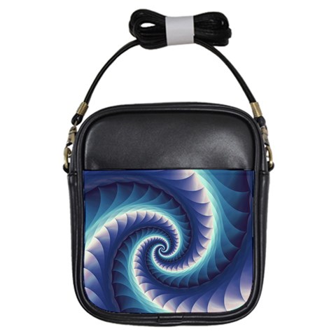 Purple & Aqua Spiral Fractal  Girls Sling Bag from ArtsNow.com Front