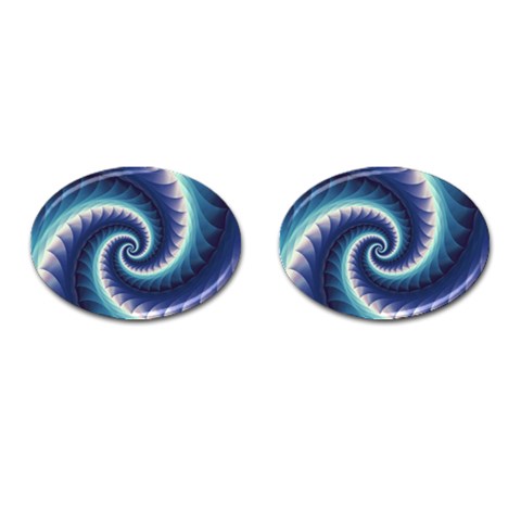 Purple & Aqua Spiral Fractal  Cufflinks (Oval) from ArtsNow.com Front(Pair)