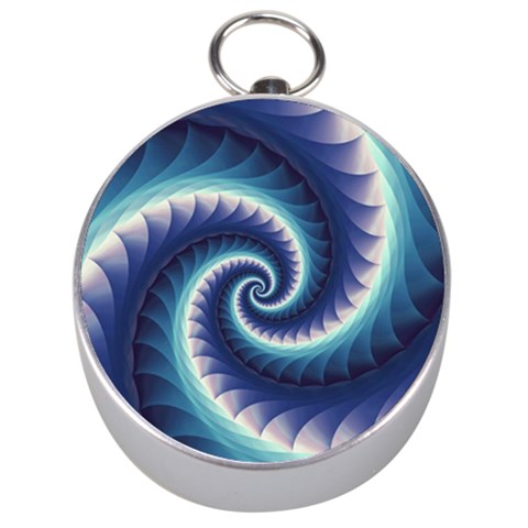 Purple & Aqua Spiral Fractal  Silver Compass from ArtsNow.com Front