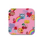 girly Emoji  Rubber Square Coaster (4 pack)