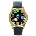 halloween Emoji  Round Gold Metal Watch