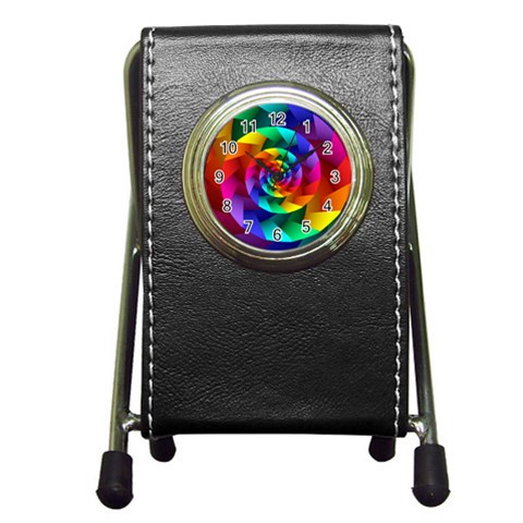 Psychedelic Rainbow Spiral Pen Holder Desk Clock from ArtsNow.com Front