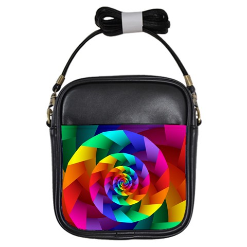 Psychedelic Rainbow Spiral Girls Sling Bag from ArtsNow.com Front