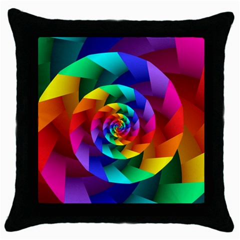 Psychedelic Rainbow Spiral Throw Pillow Case (Black) from ArtsNow.com Front