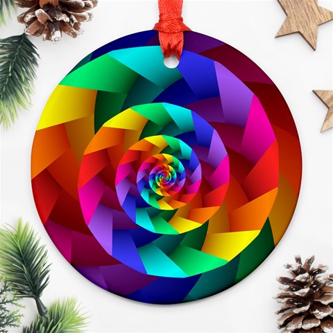 Psychedelic Rainbow Spiral Round Ornament (Two Sides) from ArtsNow.com Back