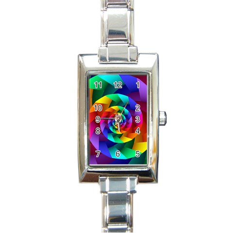 Psychedelic Rainbow Spiral Rectangle Italian Charm Watch from ArtsNow.com Front