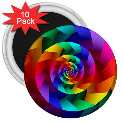 Psychedelic Rainbow Spiral 3  Magnet (10 pack) from ArtsNow.com Front