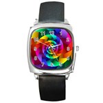 Psychedelic Rainbow Spiral Square Metal Watch