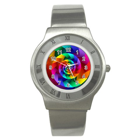 Psychedelic Rainbow Spiral Stainless Steel Watch from ArtsNow.com Front