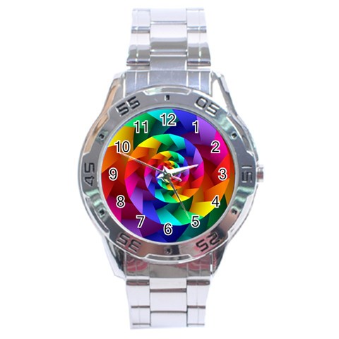 Psychedelic Rainbow Spiral Stainless Steel Analogue Watch from ArtsNow.com Front