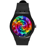 Psychedelic Rainbow Spiral Round Plastic Sport Watch (M)