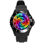 Psychedelic Rainbow Spiral Round Plastic Sport Watch (L)