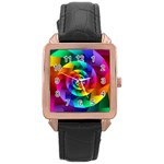 Psychedelic Rainbow Spiral Rose Gold Leather Watch 