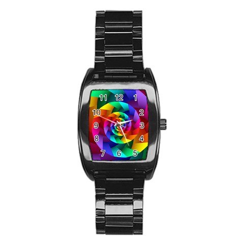 Psychedelic Rainbow Spiral Stainless Steel Barrel Watch from ArtsNow.com Front