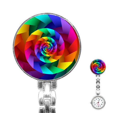 Psychedelic Rainbow Spiral Stainless Steel Nurses Watch from ArtsNow.com Front