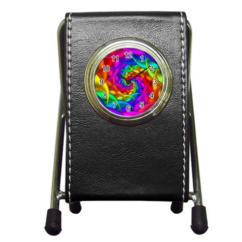 Psychedelic Rainbow Spiral Pen Holder Desk Clock from ArtsNow.com Front