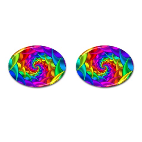 Psychedelic Rainbow Spiral Cufflinks (Oval) from ArtsNow.com Front(Pair)