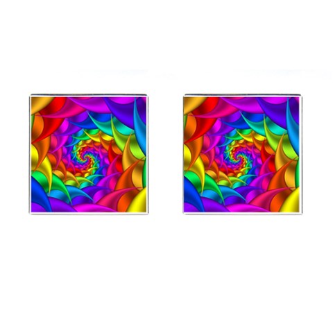 Psychedelic Rainbow Spiral Cufflinks (Square) from ArtsNow.com Front(Pair)