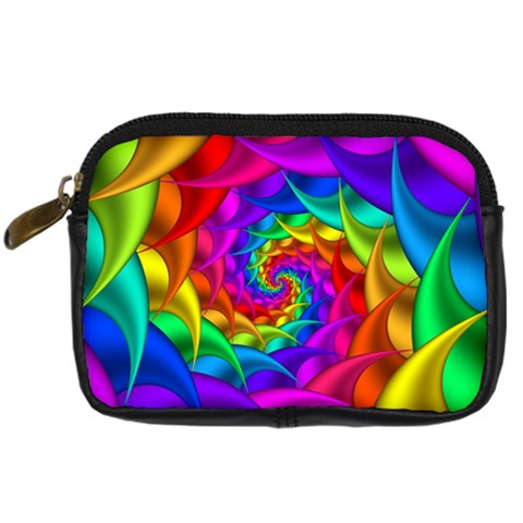 Psychedelic Rainbow Spiral Digital Camera Leather Case from ArtsNow.com Front