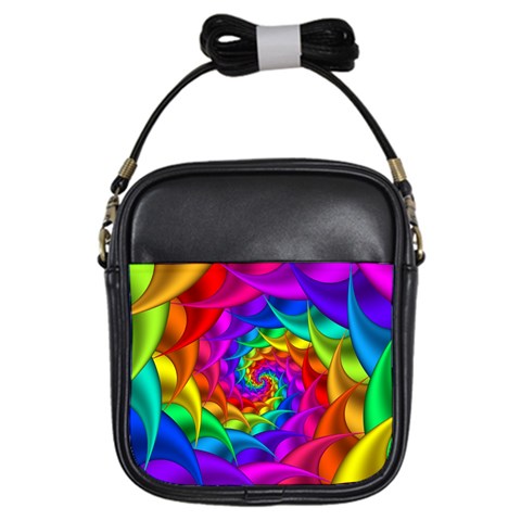 Psychedelic Rainbow Spiral Girls Sling Bag from ArtsNow.com Front