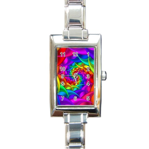 Psychedelic Rainbow Spiral Rectangle Italian Charm Watch from ArtsNow.com Front