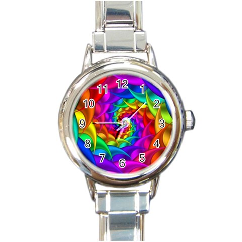 Psychedelic Rainbow Spiral Round Italian Charm Watch from ArtsNow.com Front