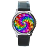 Psychedelic Rainbow Spiral Round Metal Watch