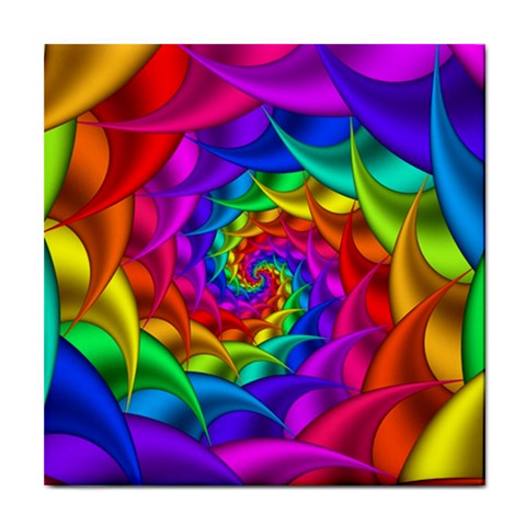 Psychedelic Rainbow Spiral Tile Coaster from ArtsNow.com Front