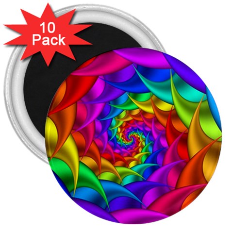 Psychedelic Rainbow Spiral 3  Magnet (10 pack) from ArtsNow.com Front