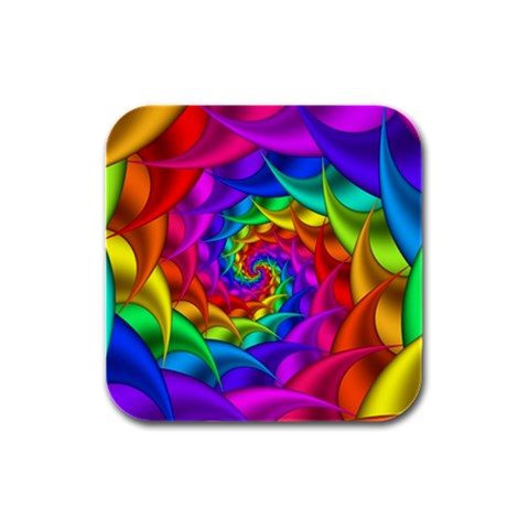 Psychedelic Rainbow Spiral Rubber Square Coaster (4 pack) from ArtsNow.com Front