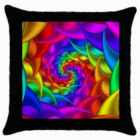 Psychedelic Rainbow Spiral Throw Pillow Case (Black) from ArtsNow.com Front