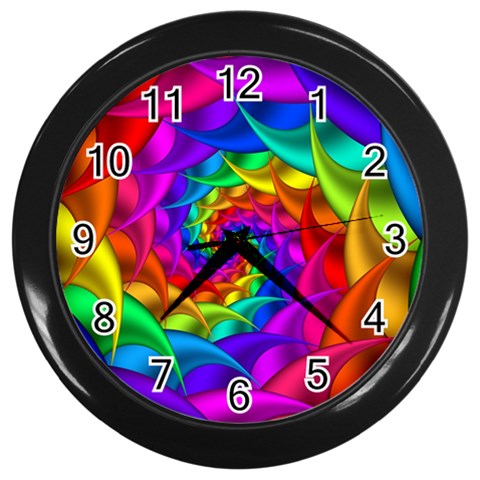 Psychedelic Rainbow Spiral Wall Clock (Black) from ArtsNow.com Front