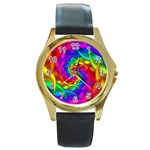 Psychedelic Rainbow Spiral Round Gold Metal Watch