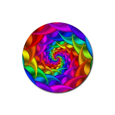 Psychedelic Rainbow Spiral Rubber Coaster (Round) from ArtsNow.com Front